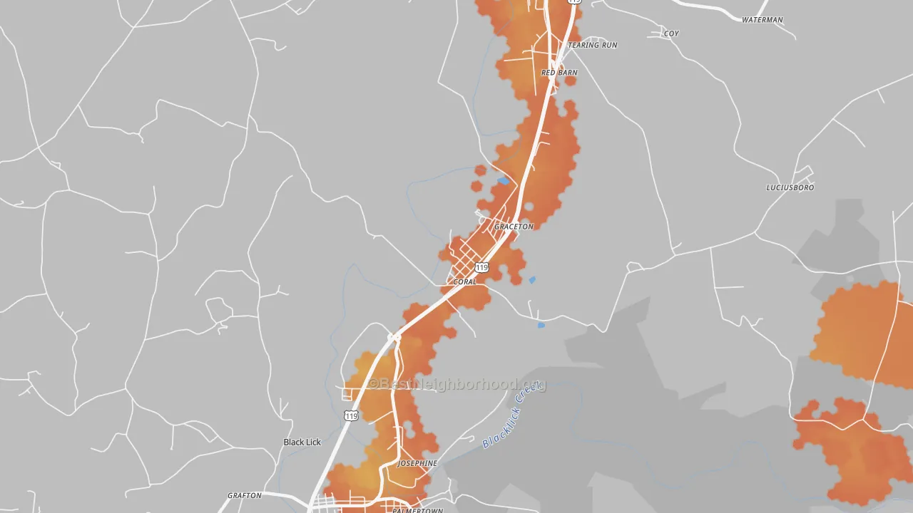 Bike Grade map of Coral, PA