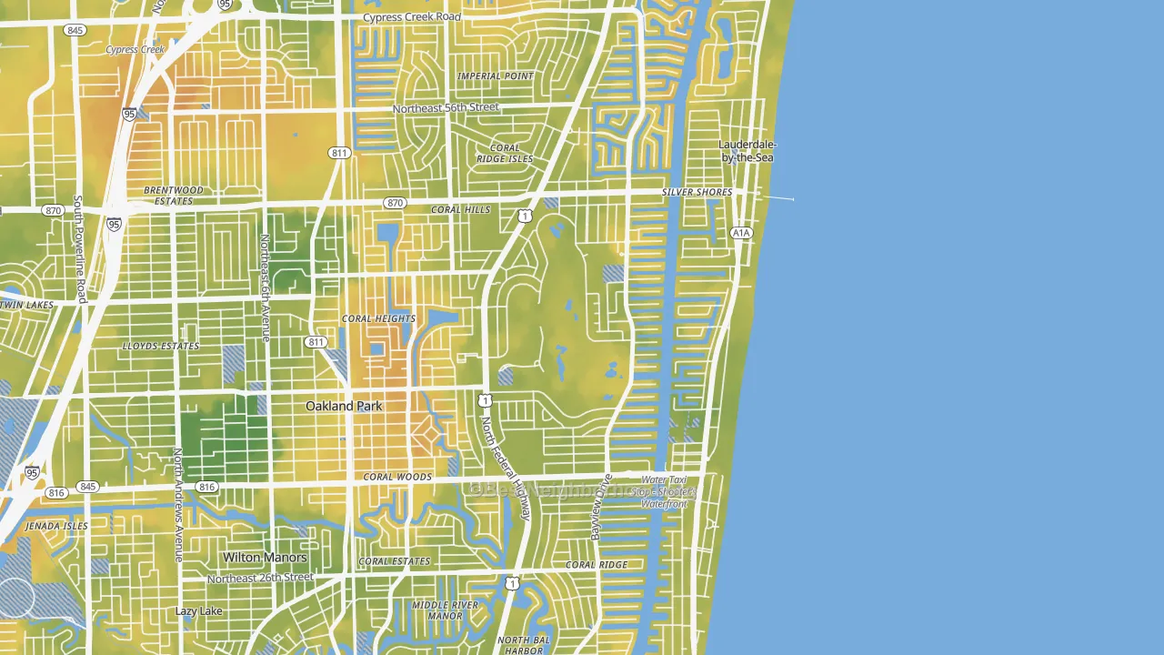 Bike Grade map of Coral Ridge Country Club Estates, Fort Lauderdale, FL