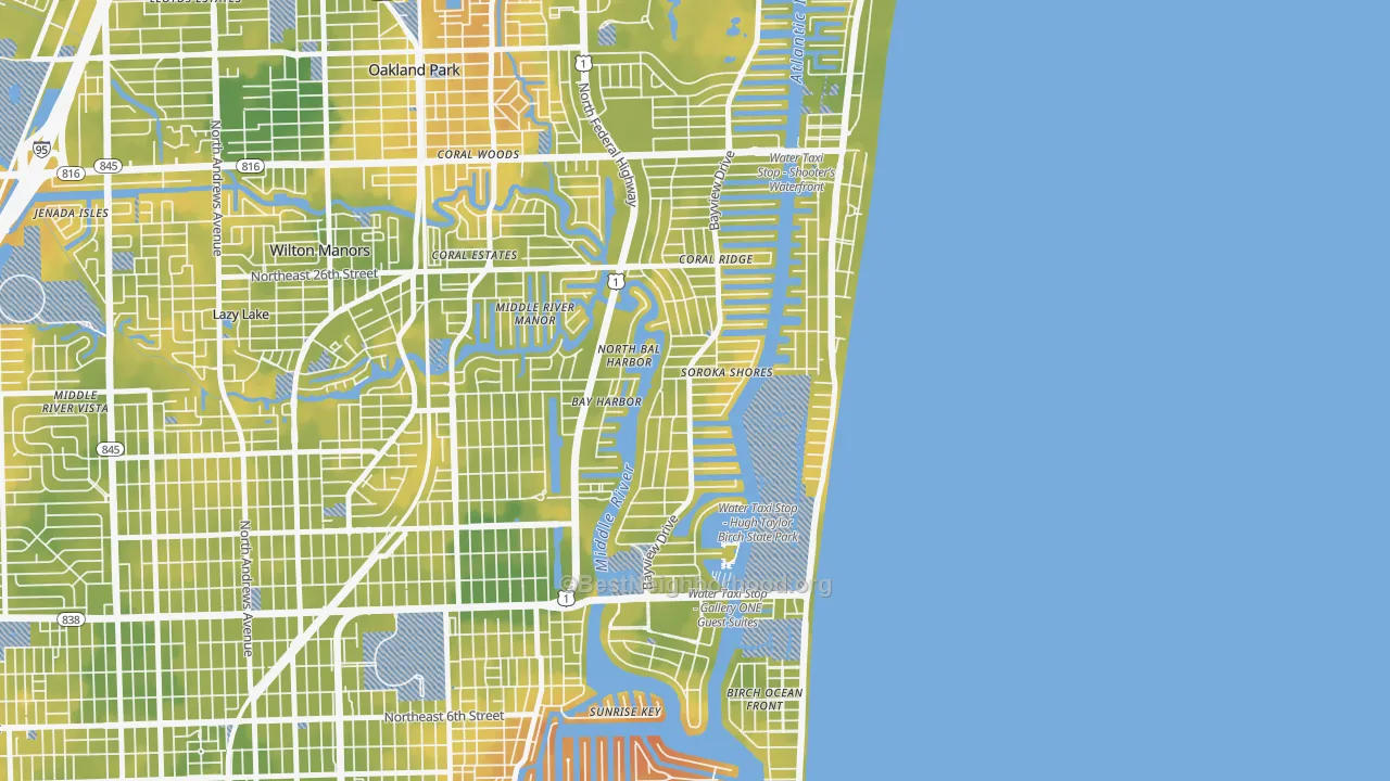 Bike Grade map of Coral Ridge, Fort Lauderdale, FL