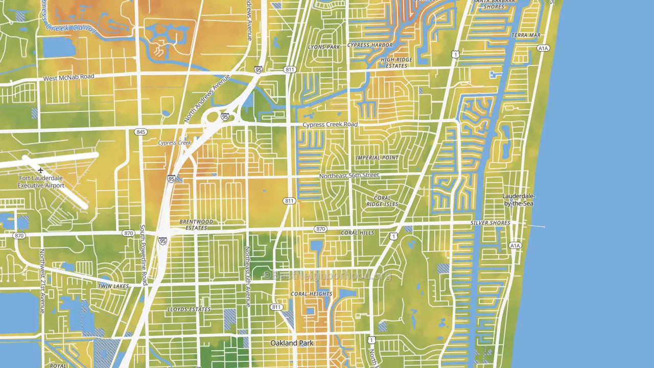Bike Grade map of Coral Ridge Isles, Fort Lauderdale, FL