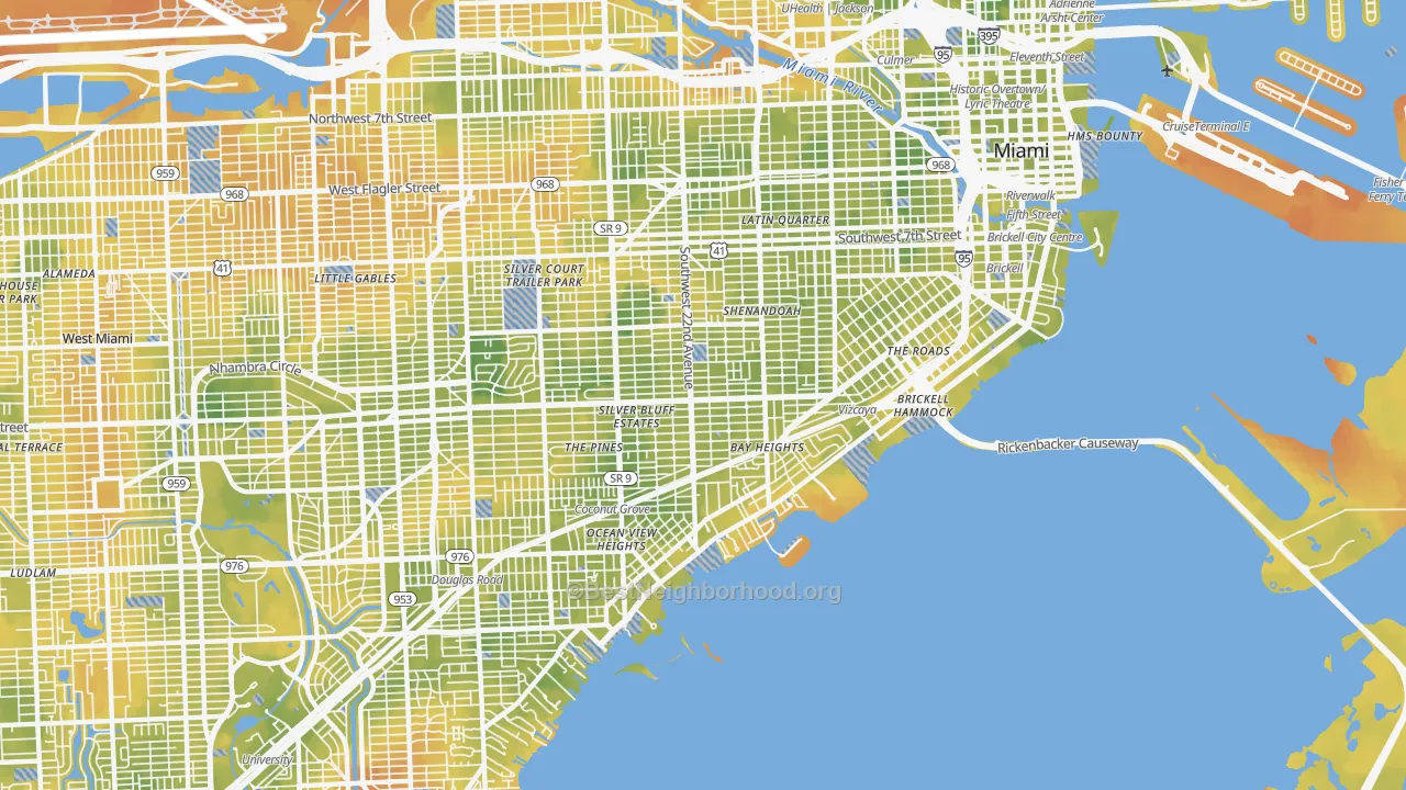 Bike Grade map of Coral Way, Miami, FL