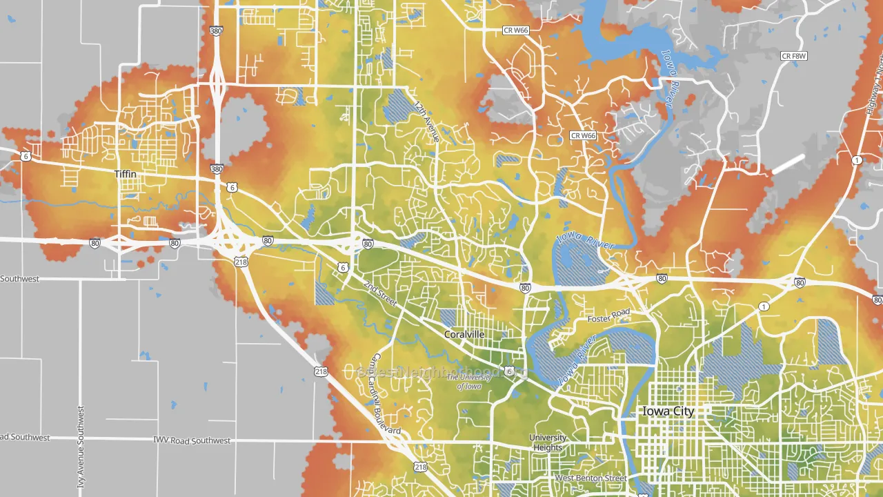 Bike Grade map of Coralville, IA