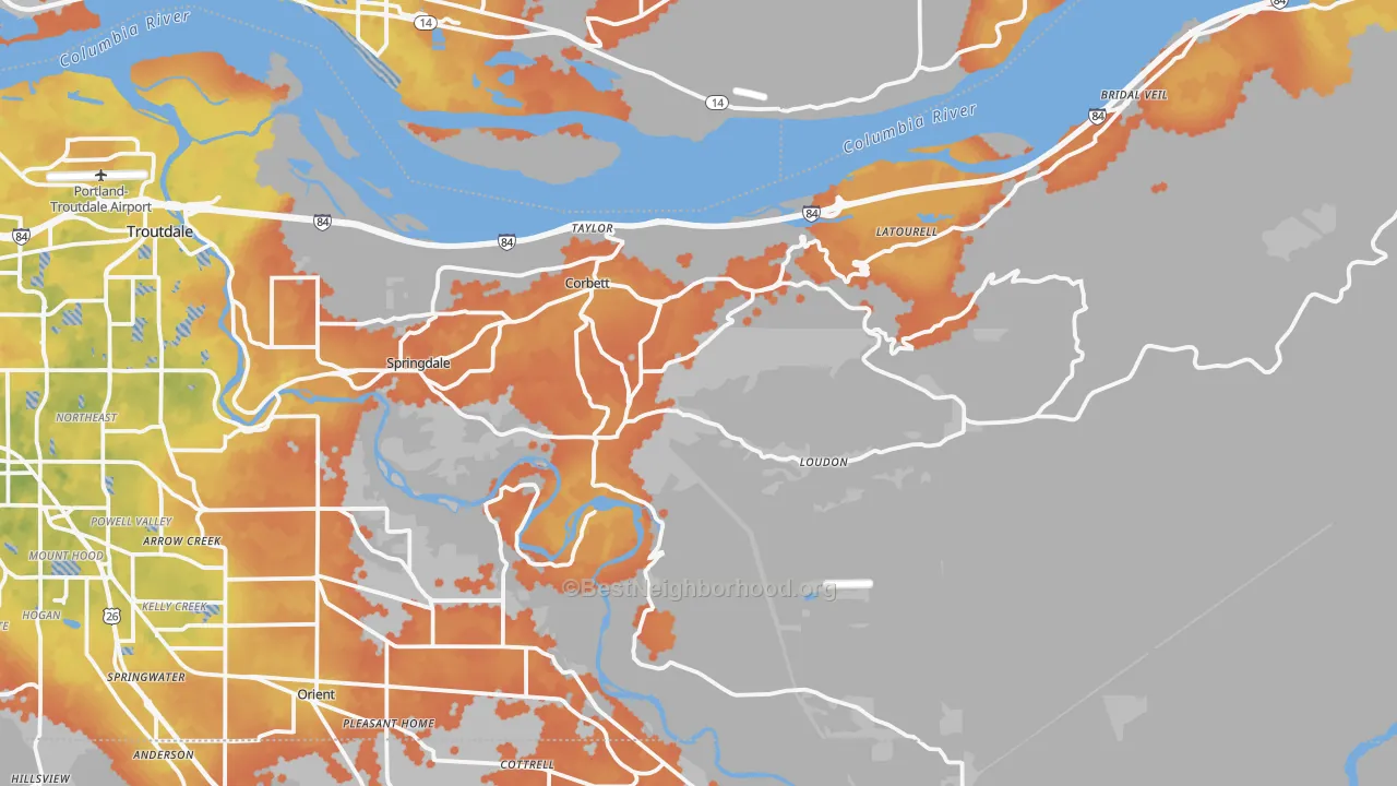 Bike Grade map of Corbett, OR