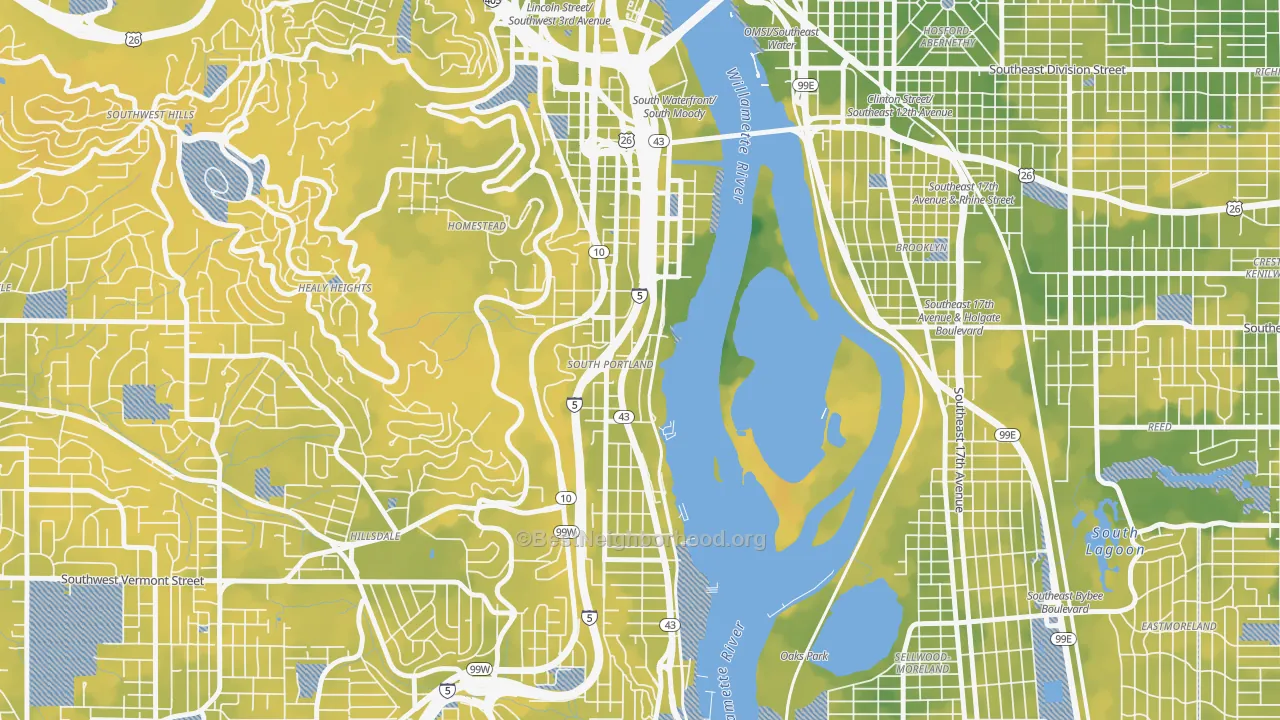 Bike Grade map of Corbett-Terwilliger-Lair Hill, Portland, OR