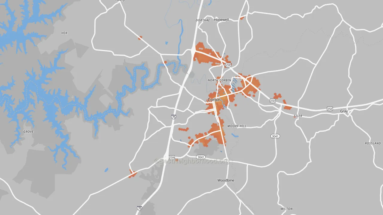 Bike Grade map of Corbin, KY
