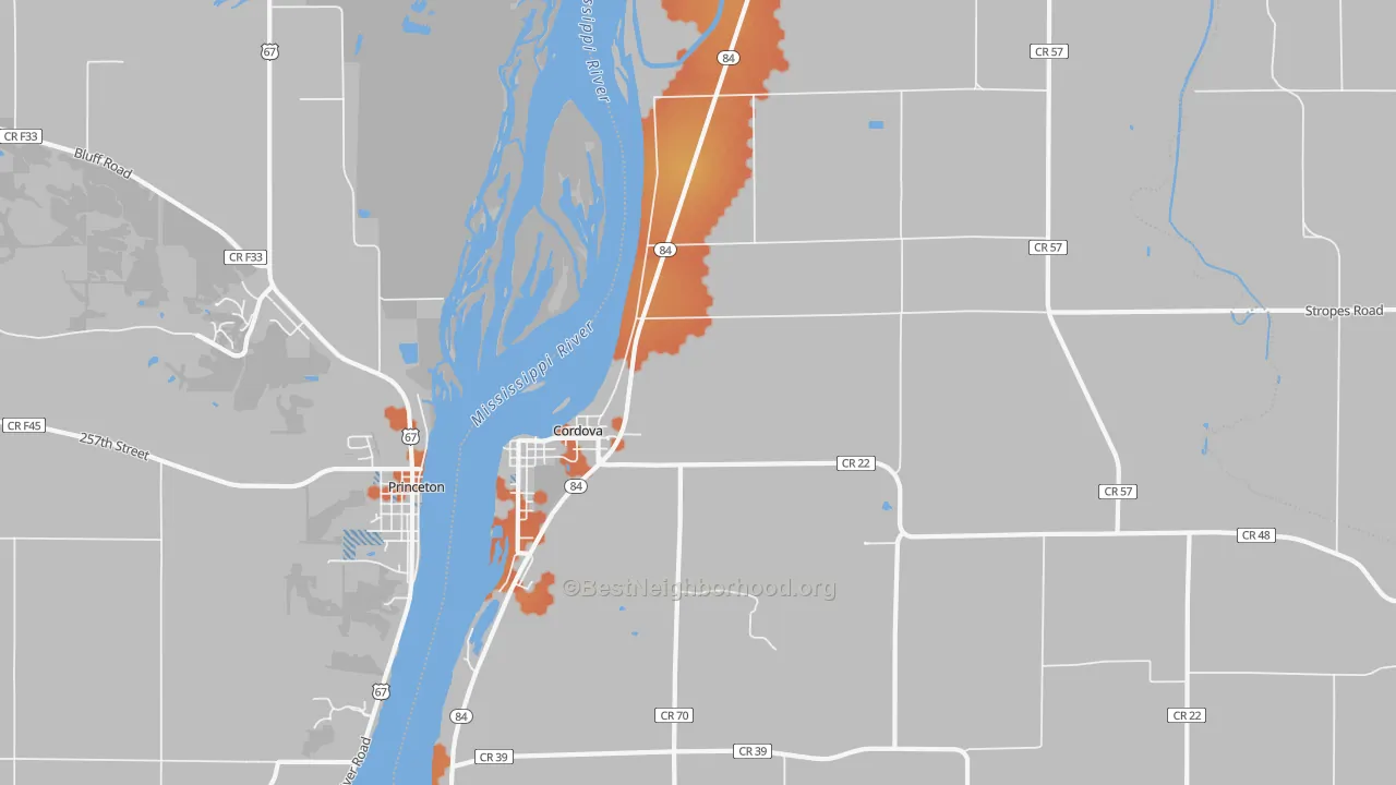 Bike Grade map of Cordova, IL