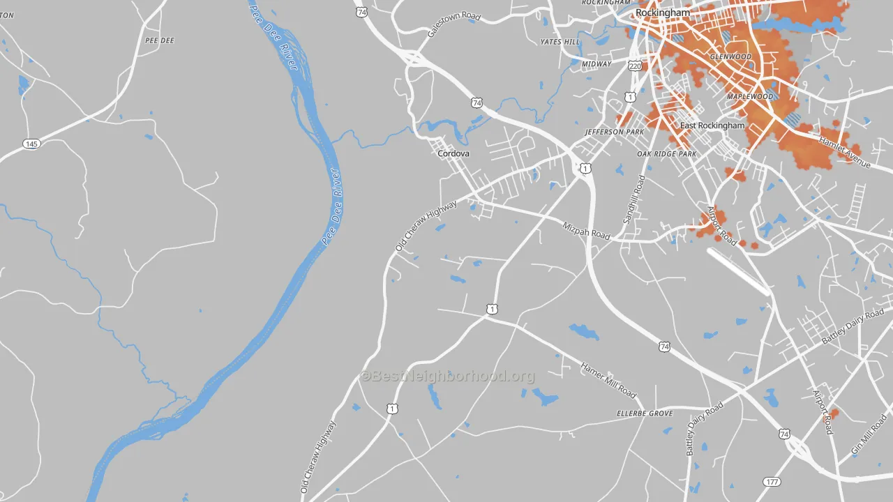 Bike Grade map of Cordova, NC