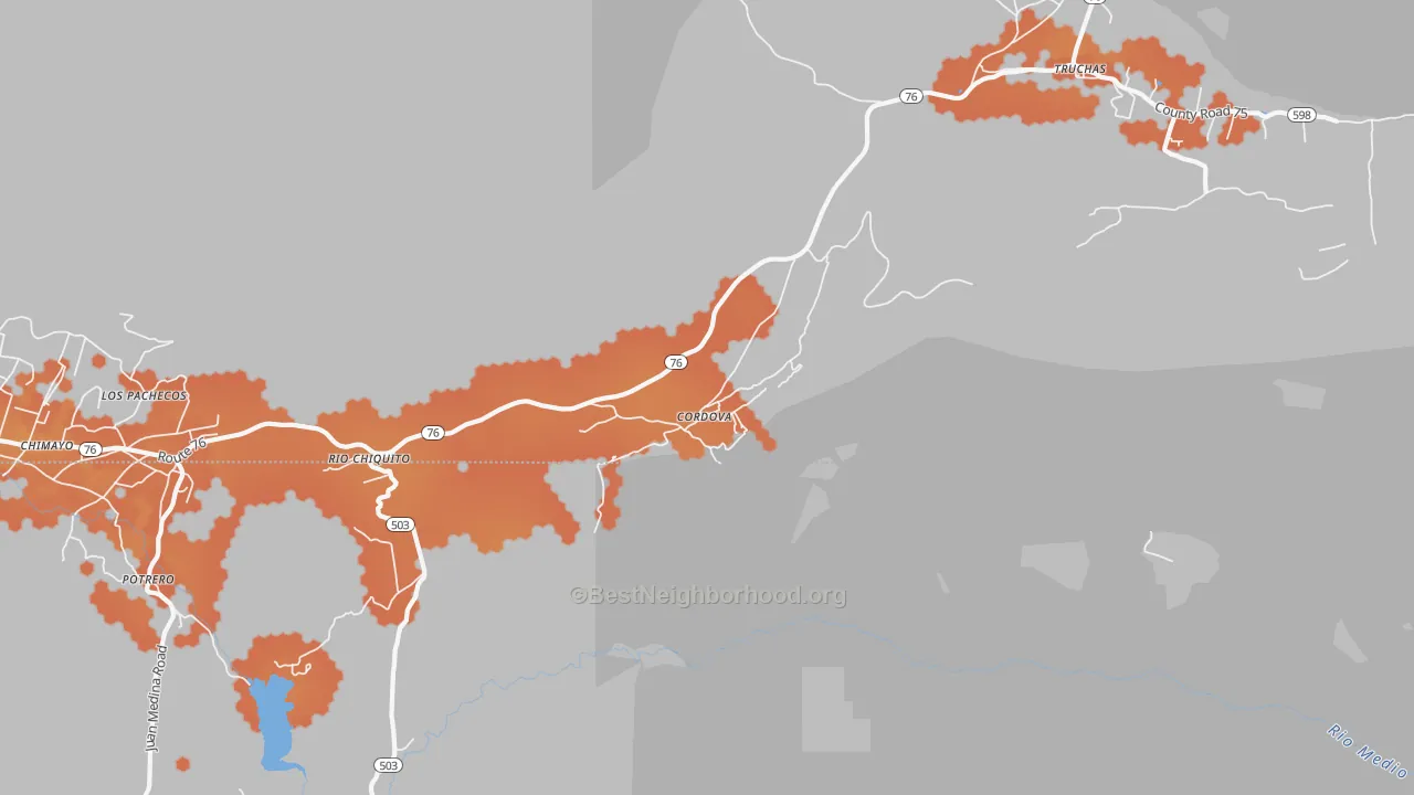 Bike Grade map of Cordova, NM