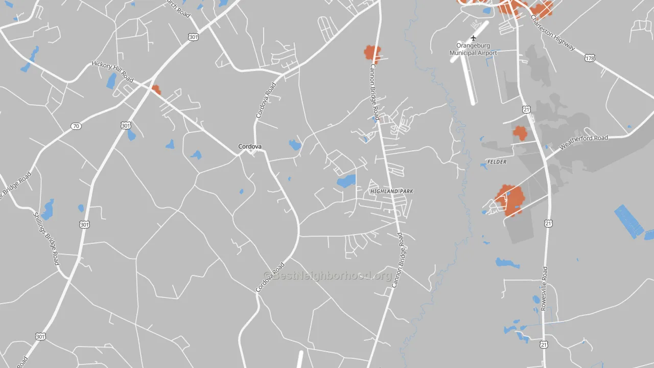 Bike Grade map of Cordova, SC