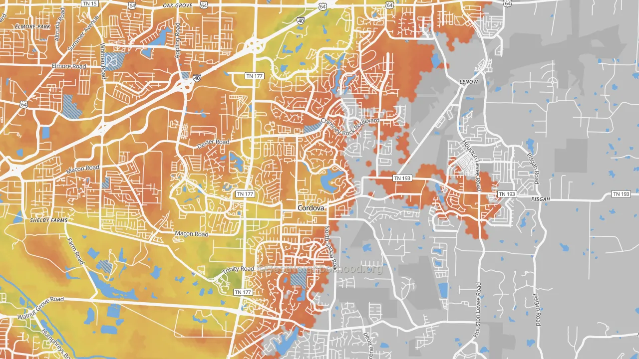 Bike Grade map of Cordova, TN