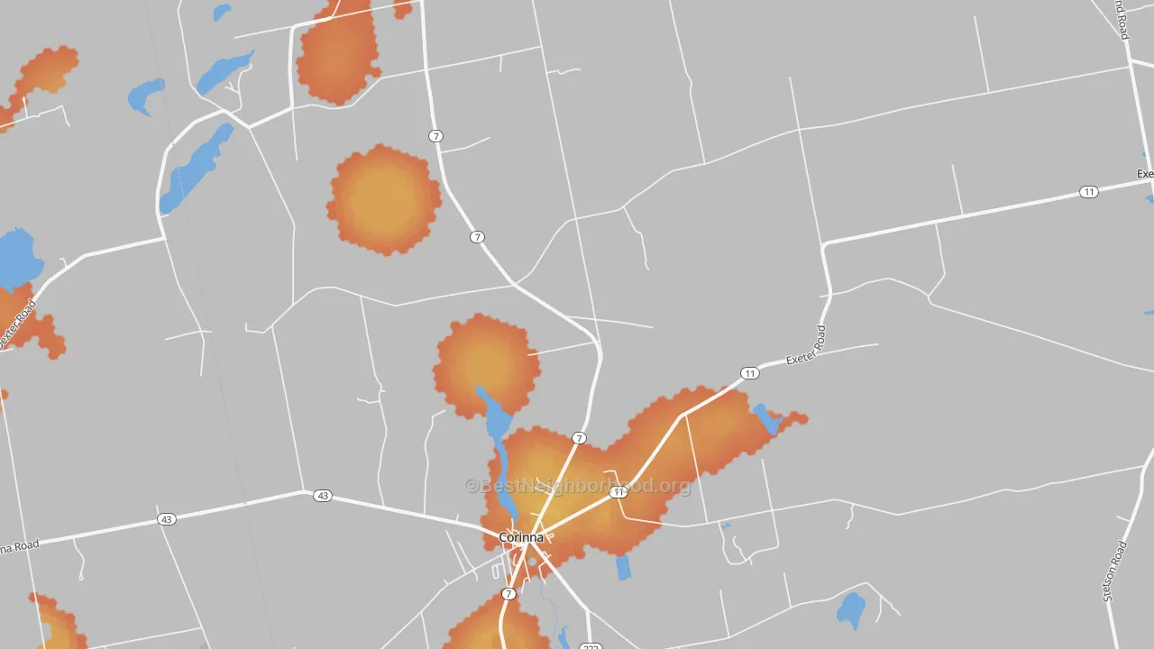 Bike Grade map of Corinna, ME