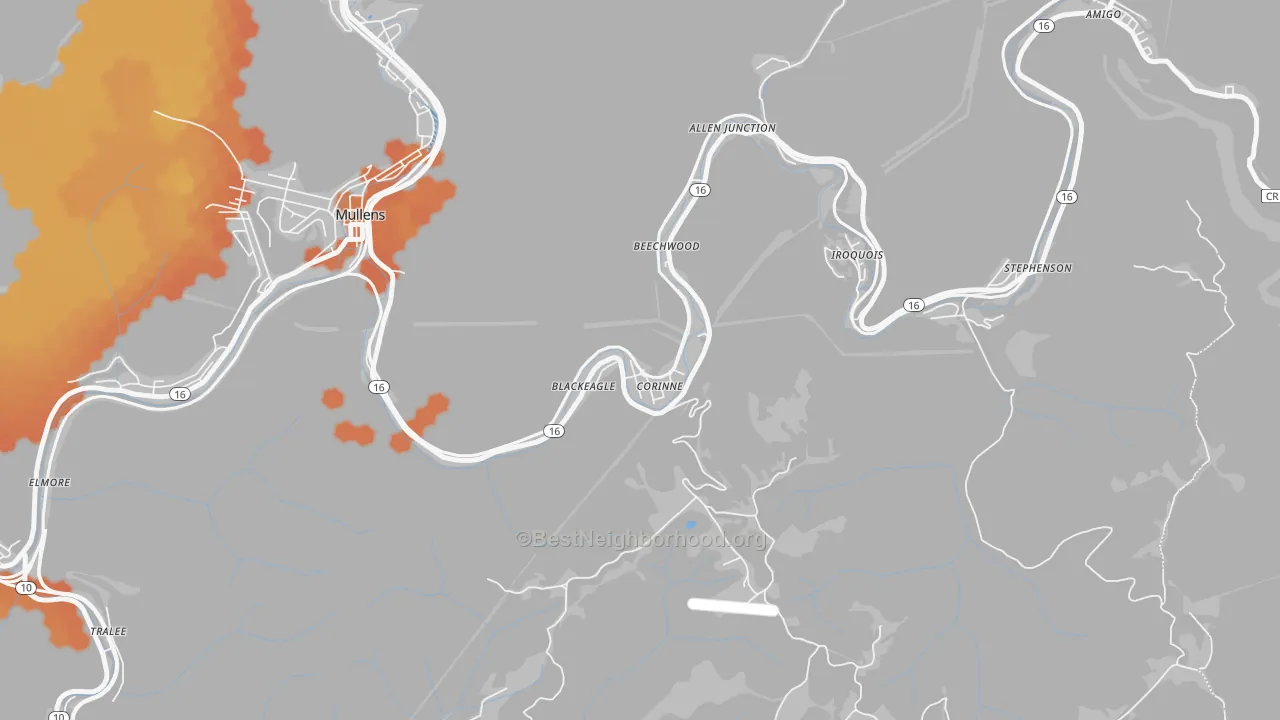 Bike Grade map of Corinne, WV