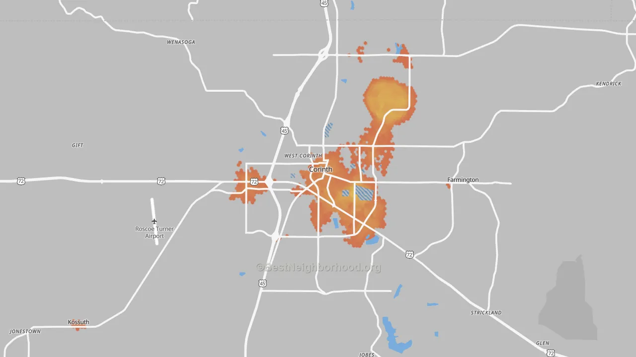 Bike Grade map of Corinth, MS