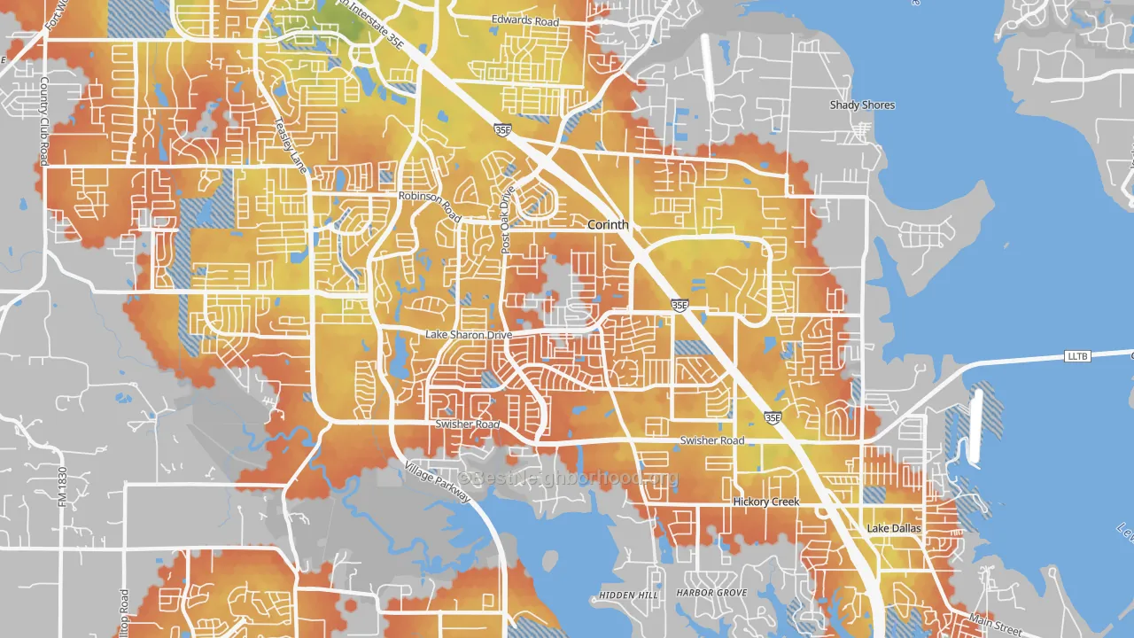 Bike Grade map of Corinth, TX