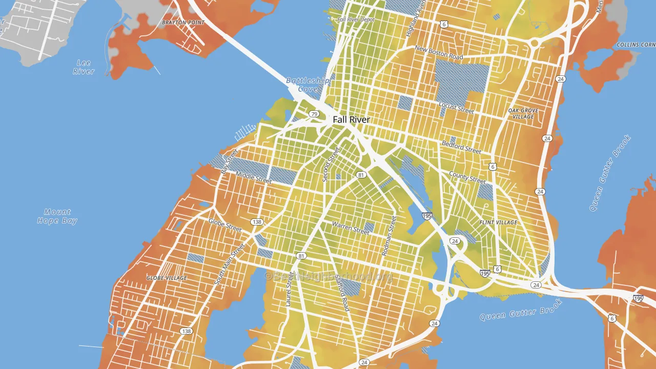 Bike Grade map of Corky Row, Fall River, MA