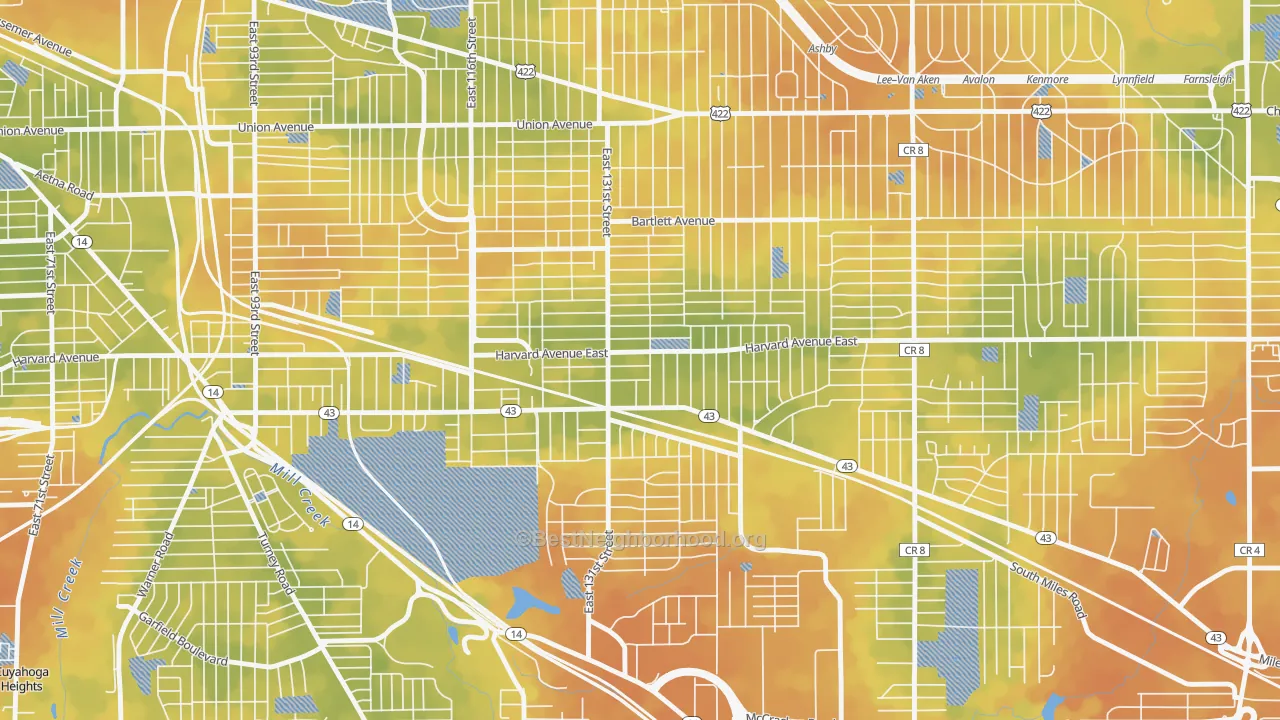 Bike Grade map of Corlett, Cleveland, OH