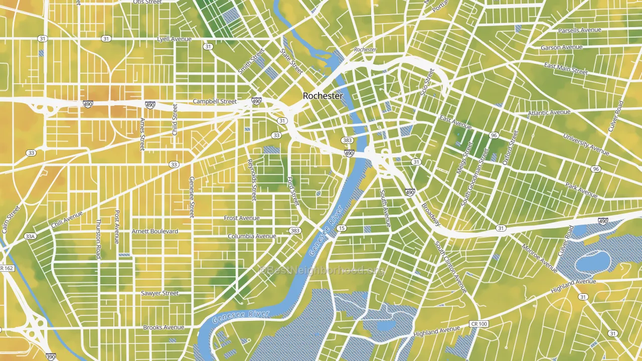 Bike Grade map of Corn Hill, Rochester, NY