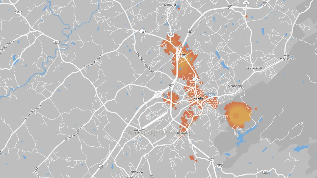 Bike Grade map of Cornelia, GA