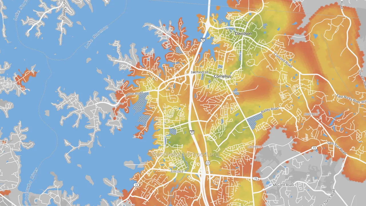 Bike Grade map of Cornelius, NC