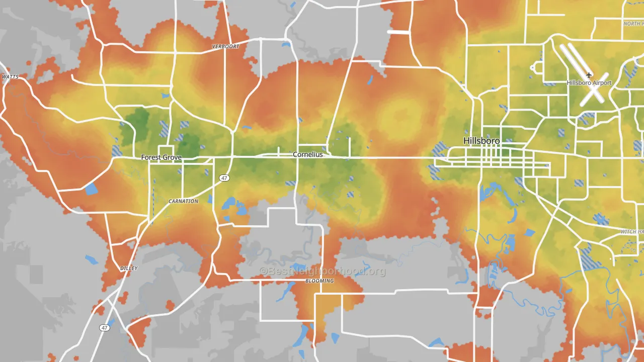 Bike Grade map of Cornelius, OR