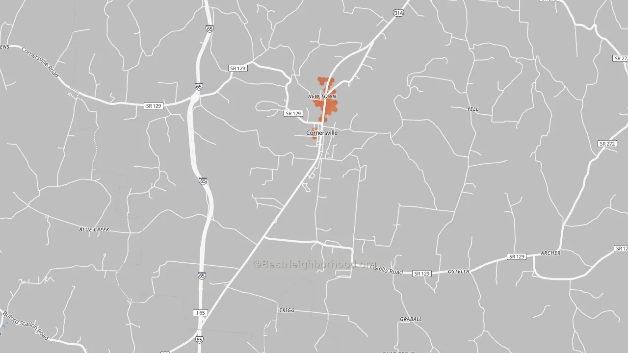 Bike Grade map of Cornersville, TN