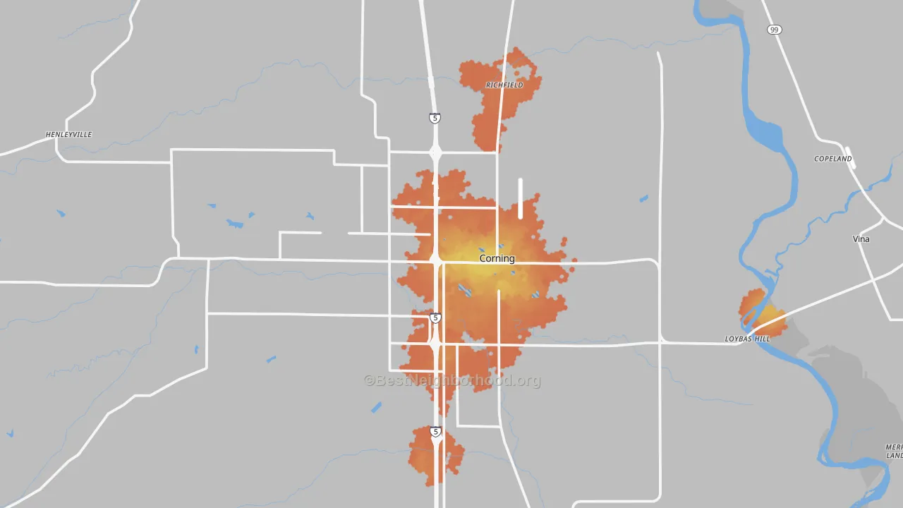 Bike Grade map of Corning, CA