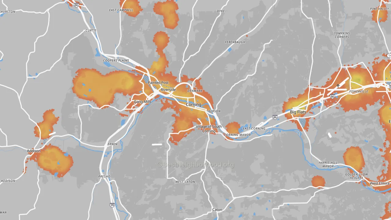 Bike Grade map of Corning, NY