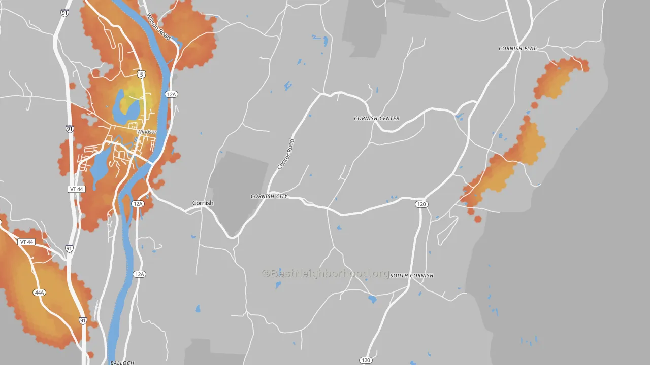 Bike Grade map of Cornish, NH
