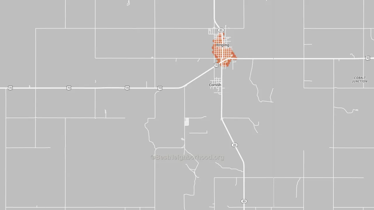 Bike Grade map of Cornish, OK