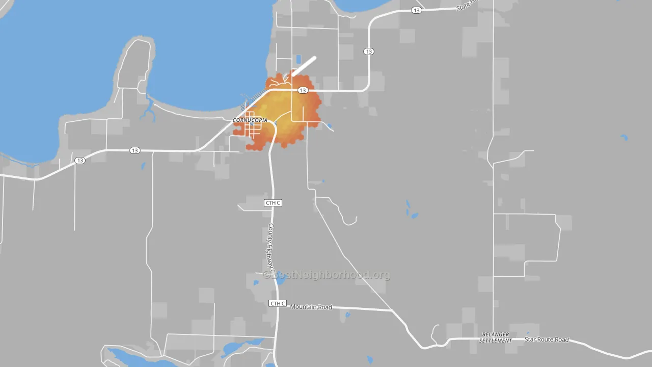 Bike Grade map of Cornucopia, WI