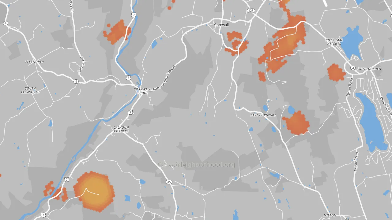 Bike Grade map of Cornwall, CT