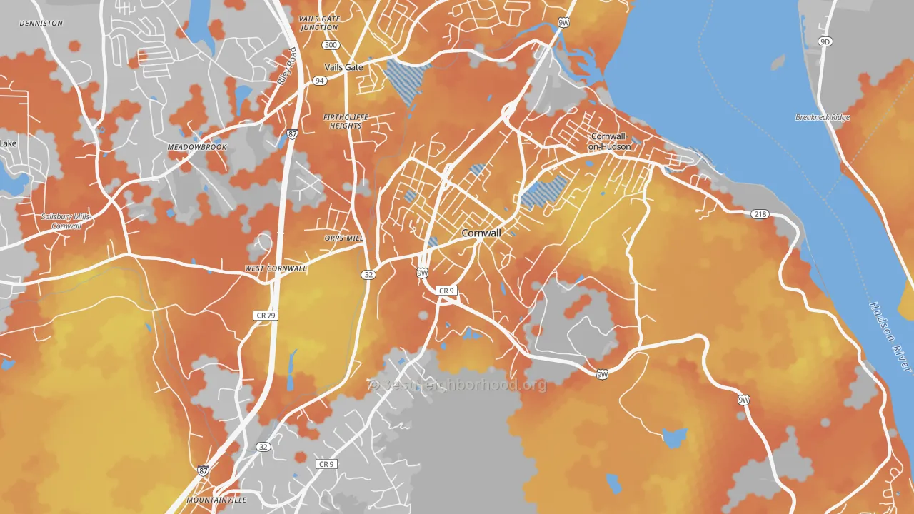 Bike Grade map of Cornwall, NY