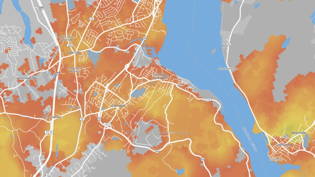 Bike Grade map of Cornwall On Hudson, NY