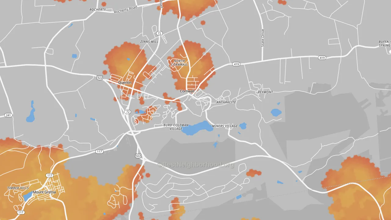 Bike Grade map of Cornwall, PA