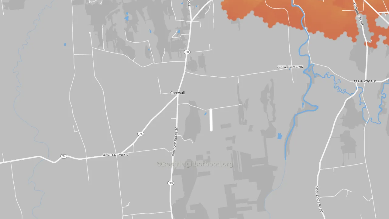 Bike Grade map of Cornwall, VT