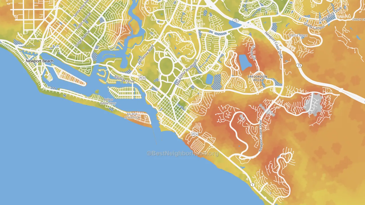 Bike Grade map of Corona Del Mar, CA