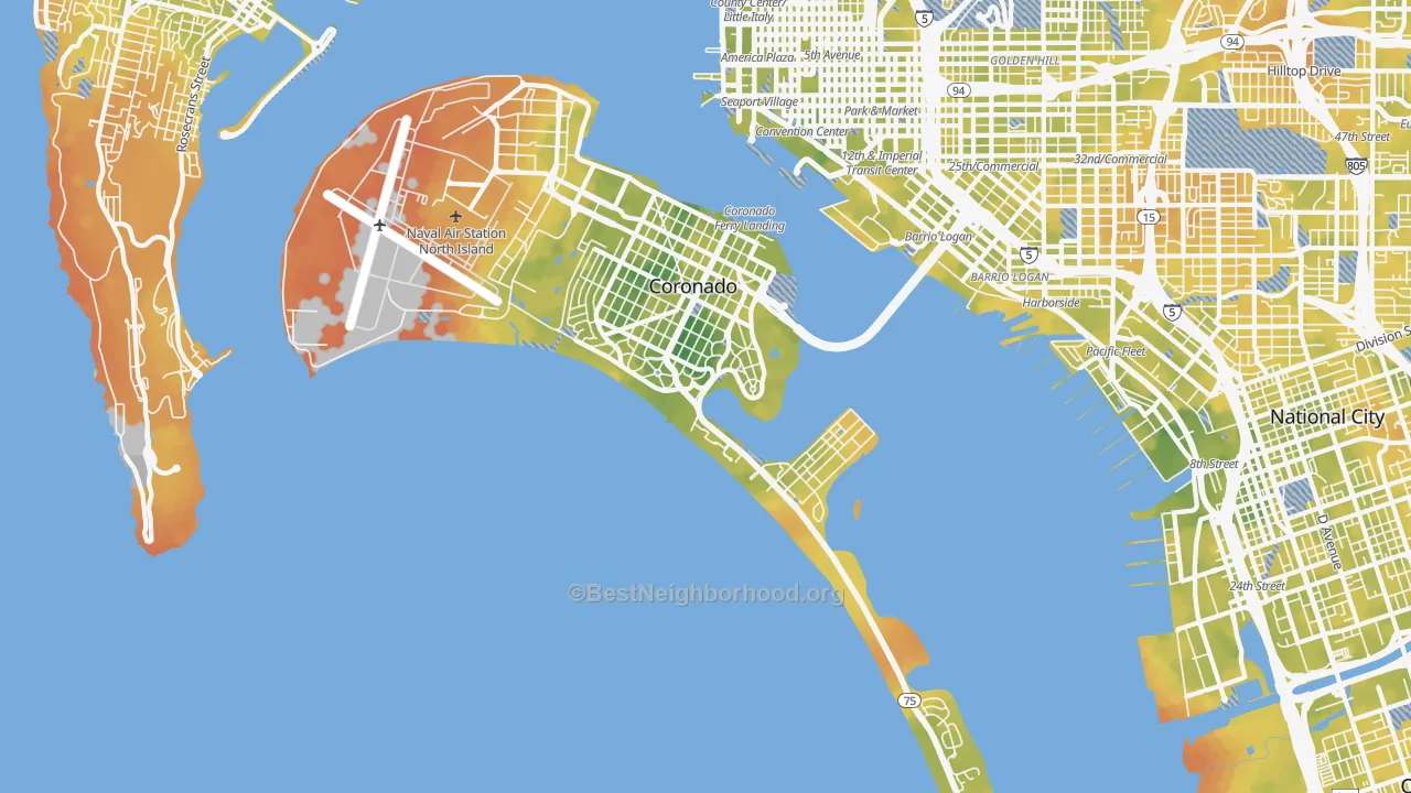Bike Grade map of Coronado, CA