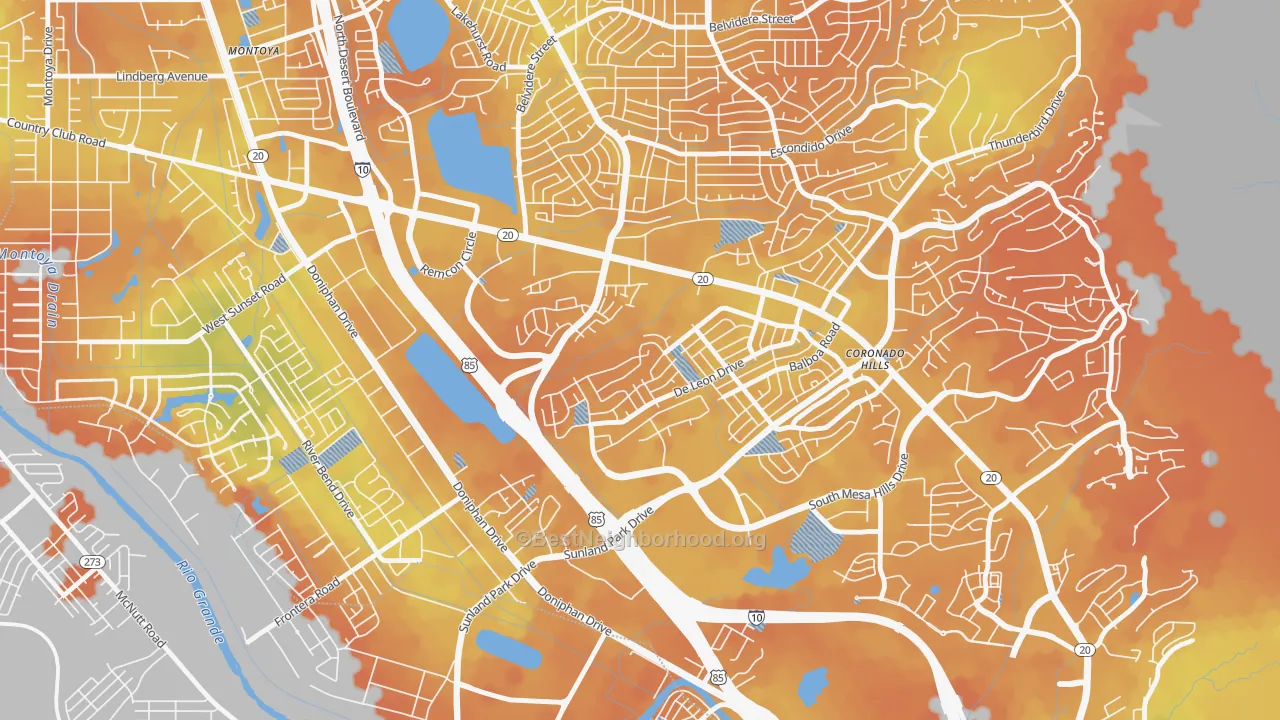 Bike Grade map of Coronado, El Paso, TX