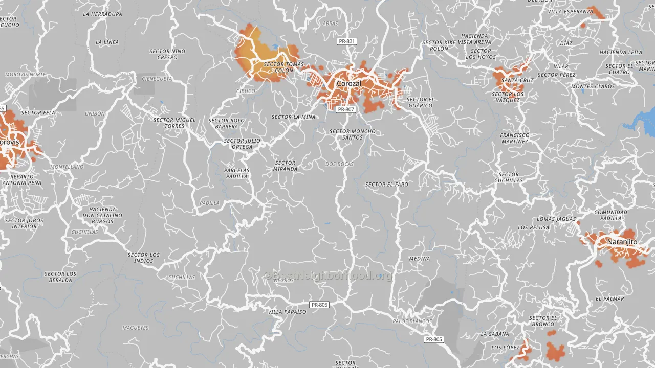 Bike Grade map of Corozal Municipio, PR