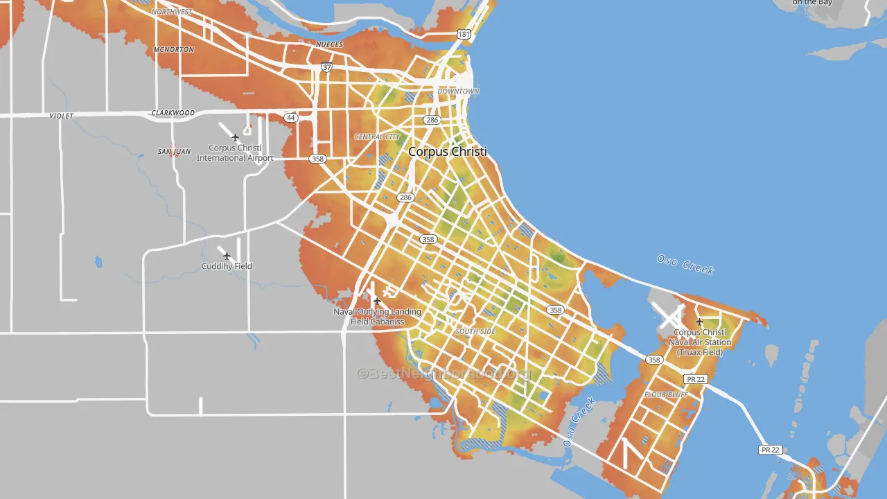Bike Grade map of Corpus Christi, TX