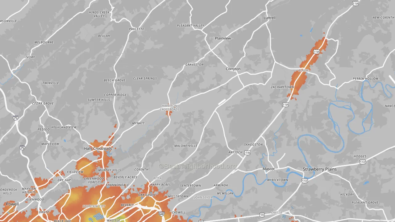Bike Grade map of Corryton, TN