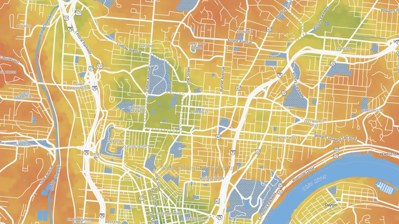 Bike Grade map of Corryville, Cincinnati, OH