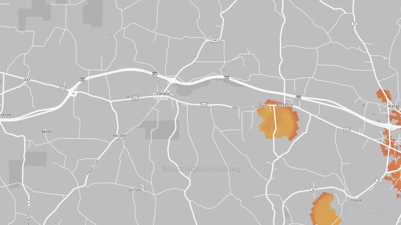 Bike Grade map of Corsica, PA