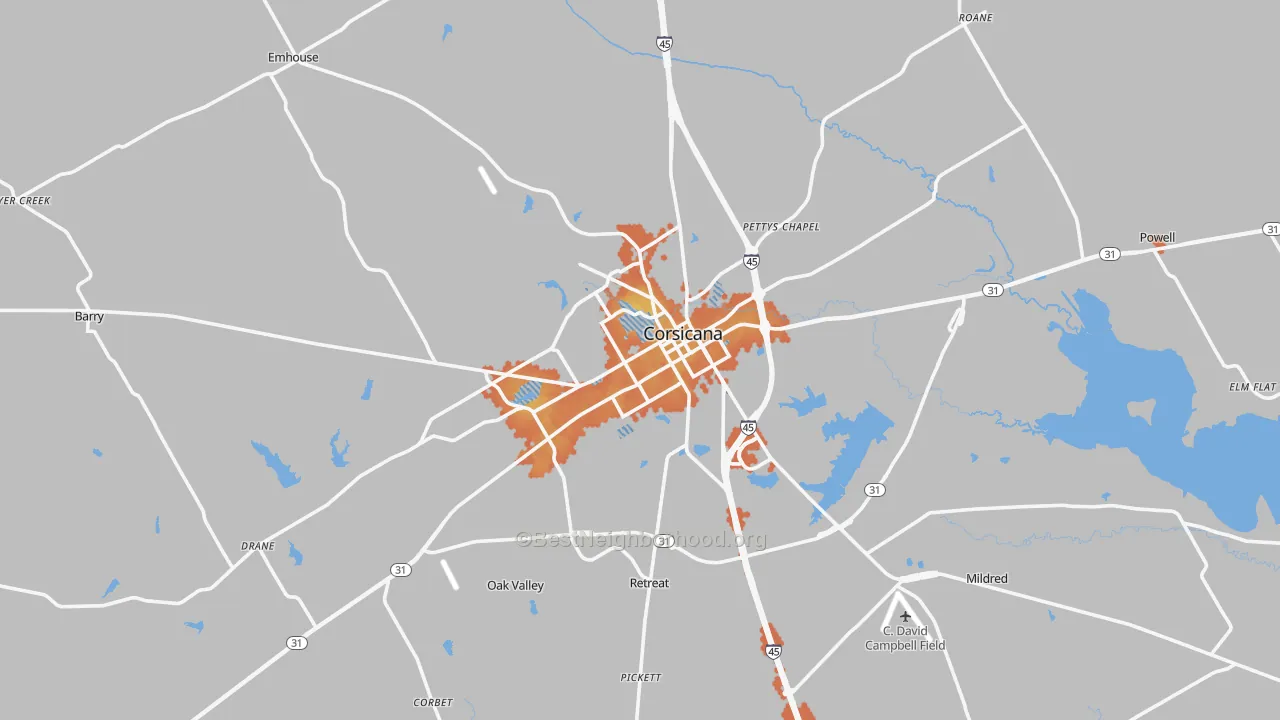 Bike Grade map of Corsicana, TX