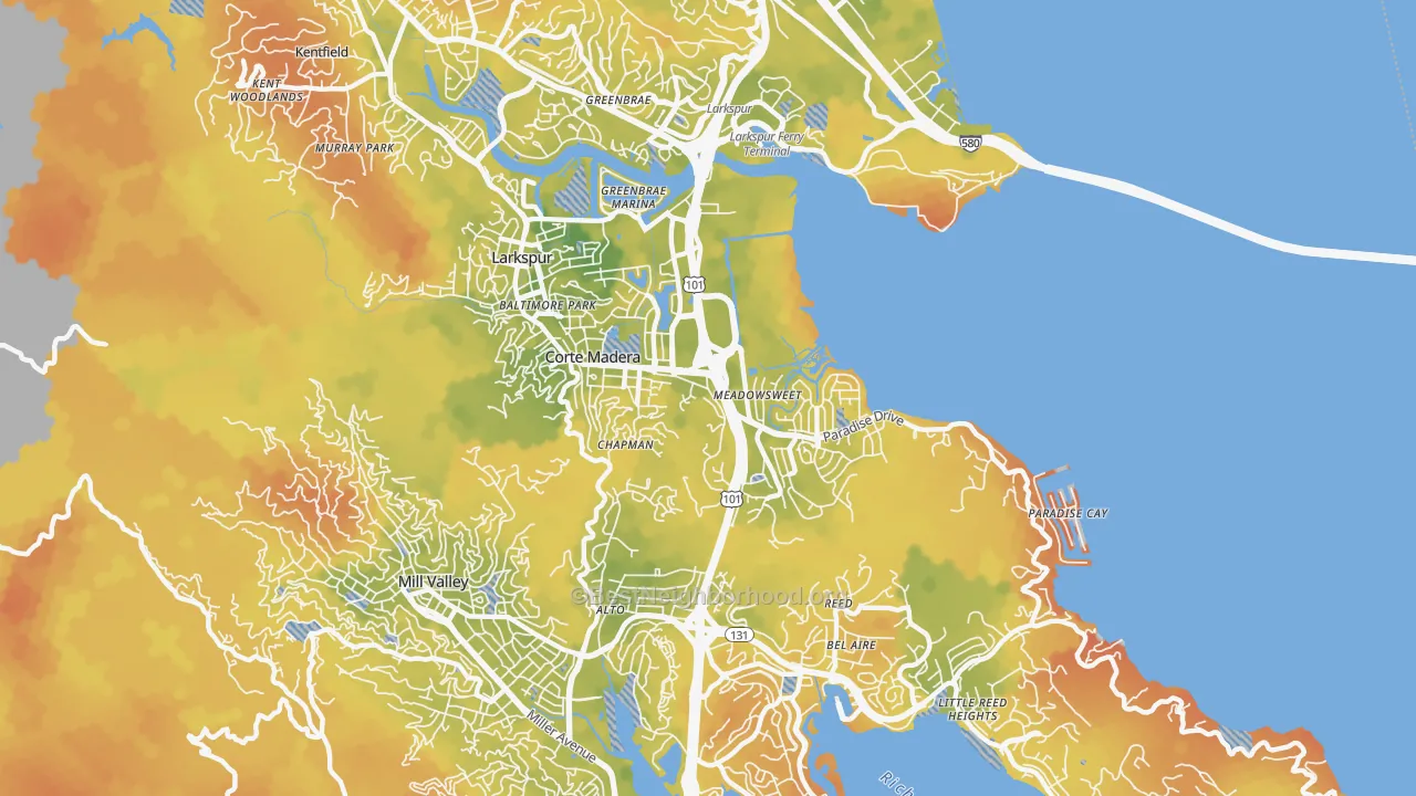 Bike Grade map of Corte Madera, CA