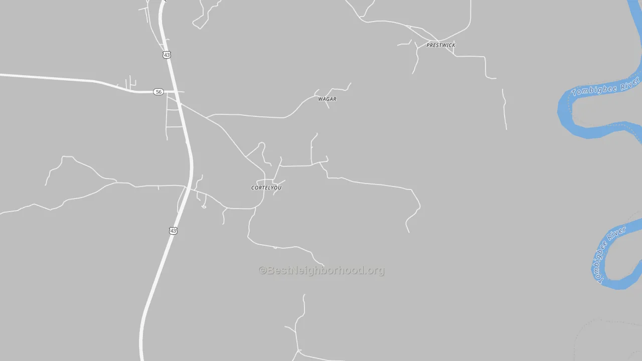 Bike Grade map of Cortelyou, AL