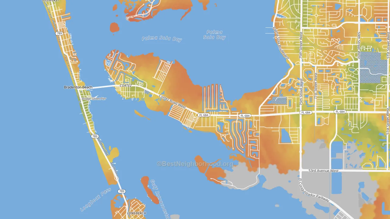 Bike Grade map of Cortez, Bradenton, FL