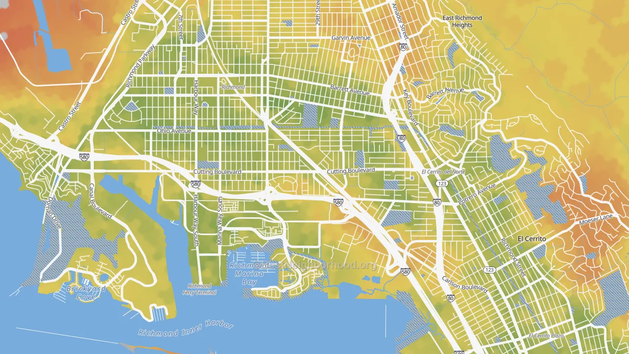 Bike Grade map of Cortez-Stege, Richmond, CA