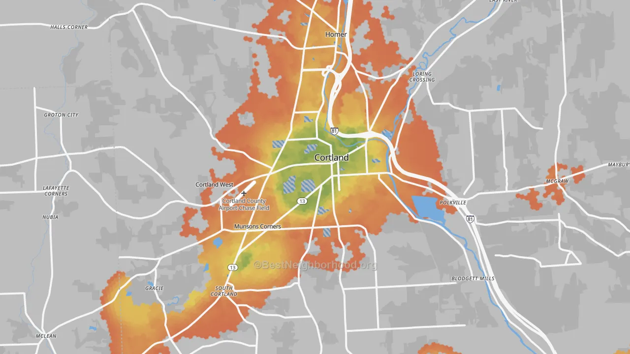 Bike Grade map of Cortland, NY