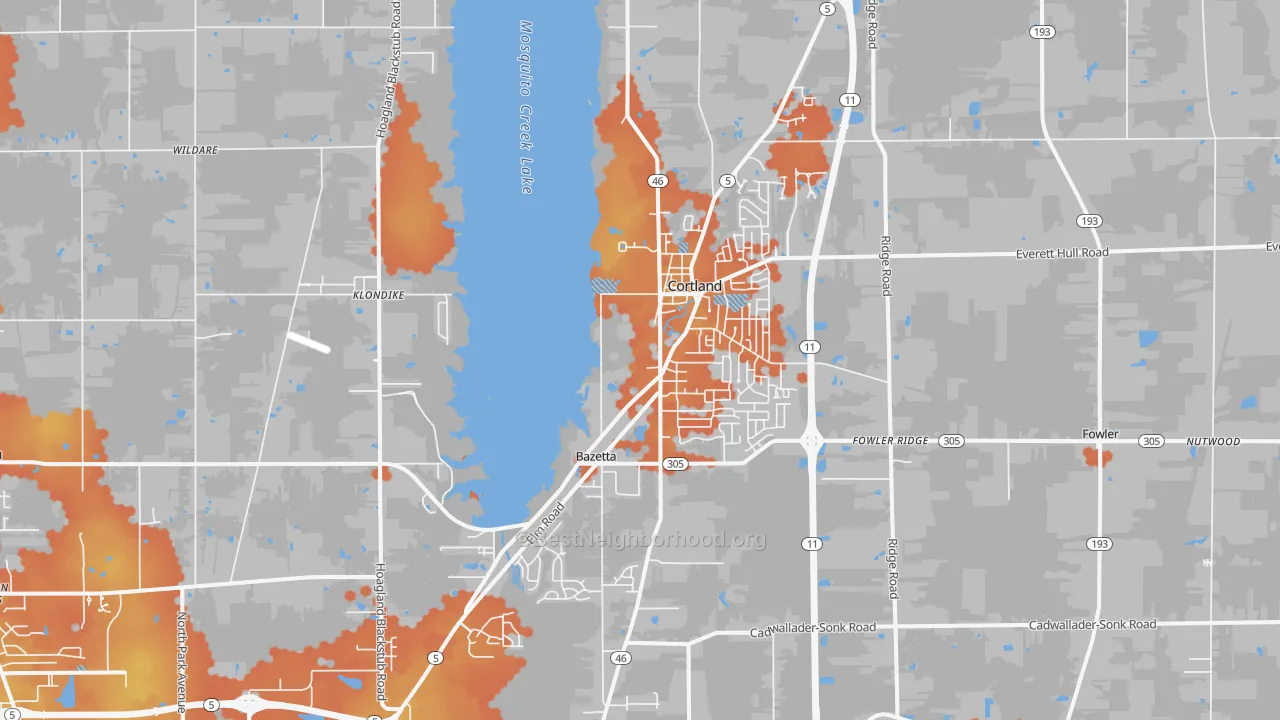 Bike Grade map of Cortland, OH